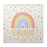 Friendly Fox Servietten Schulkind, 20x Servietten Einschulung Regenbogen Schulanfang Deko, Deko Einschulung Mädchen Junge, Größe 33x33 cm