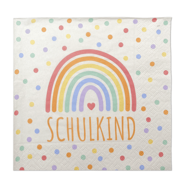 Friendly Fox Servietten Schulkind, 20x Servietten Einschulung Regenbogen Schulanfang Deko, Deko Einschulung Mädchen Junge, Größe 33x33 cm