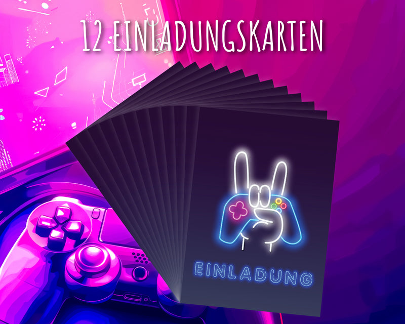 Friendly Fox Gaming Einladung, 12 Einladungskarten Kindergeburtstag Junge Mädchen Geburtstagseinladungen, DIN A6 Einladungskarten Gaming Geburtstag Einladung Spieleabend Zocker Party