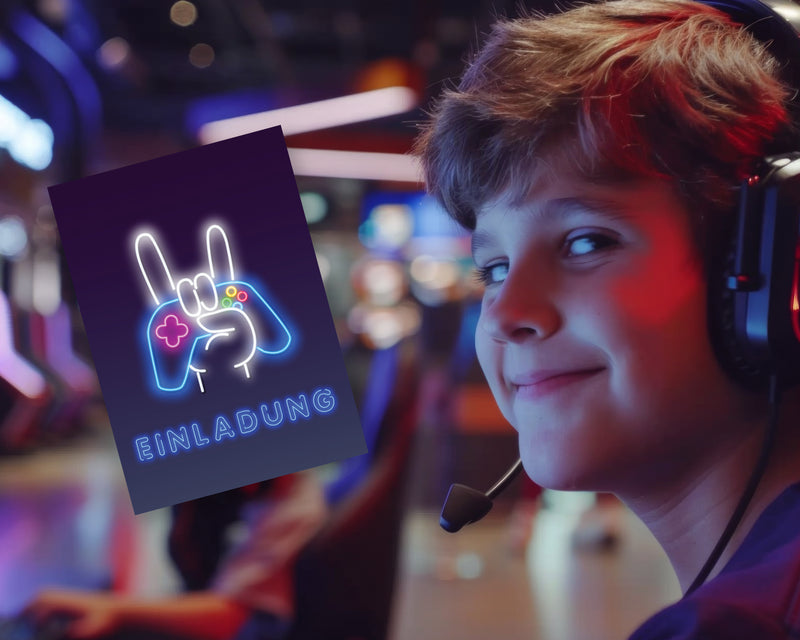 Friendly Fox Gaming Einladung, 12 Einladungskarten Kindergeburtstag Junge Mädchen Geburtstagseinladungen, DIN A6 Einladungskarten Gaming Geburtstag Einladung Spieleabend Zocker Party