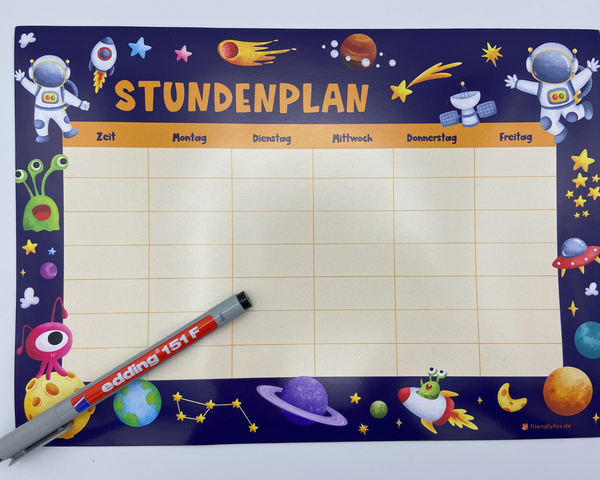 Friendly Fox magnetischer Stundenplan Weltraum, Stundenplan abwischbar, Stundenplan 1. Klasse Junge Mädchen, Kinder Wochenplaner magnetisch