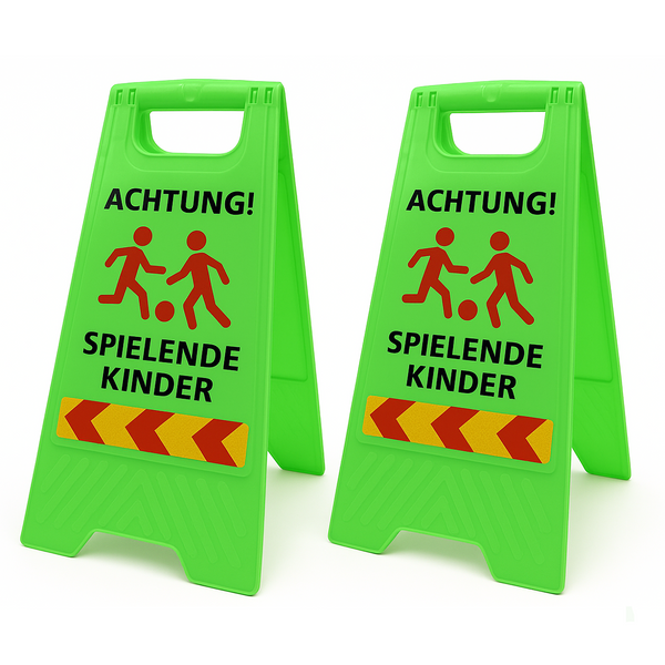 Friendly Fox Achtung spielende Kinder Aufsteller, 2x klappbare Warnaufsteller Vorsicht Kinder Schild mit Reflektorstreifen
