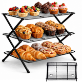 3 stöckiges Abkühlgitter, Kuchengitter Auskühlgitter rechteckig 44 x 28 cm, Kühlgitter für Gebäck, Kekse und Muffins, Küche Backen Zubehör platzsparend faltbar
