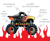 Friendly Fox Monstertruck Einladung, 12 Einladungskarten Kindergeburtstag Monster Truck, Geburtstagseinladungen Auto Truck Geburtstag