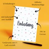 Friendly Fox 12 Einladung mit Umschlag, Einladungskarten Kindergeburtstag 'Dreiecke', Geburtstagseinladung