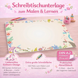 Friendly Fox Einhorn Schreibtischunterlage Papier DIN A2 Schreibtischunterlage Kinder, 25 Blatt Block zum Malen Schreiben