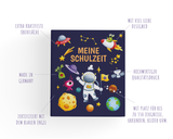 Friendly Fox Sammelordner Kinder Weltraum, Erinnerungen Schule Ordner, Meine Schulzeit Portfolio Ordner, DIN A4 Ordner für 350 Seiten, Rückenbreite 5,6 cm