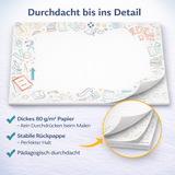 Friendly Fox Back to School Schreibtischunterlage Papier DIN A2 Notizblock aus Papier zum Abreißen, Mal- und Schreibunterlage Kinder