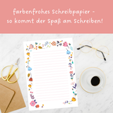 Friendly Fox Briefpapier Set "Blumen", DIN A4 Briefpapier Erwachsene, 20 Blatt inkl. 20 Umschläge, einseitig bedruckt