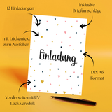 Friendly Fox 12 Einladung mit Umschlag, Einladungskarten Kindergeburtstag 'Dreiecke', Geburtstagseinladung