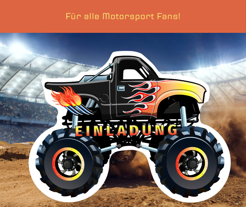 Friendly Fox Monstertruck Einladung, 12 Einladungskarten Kindergeburtstag Monster Truck, Geburtstagseinladungen Auto Truck Geburtstag