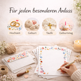 Friendly Fox Briefpapier Set "Blumen", DIN A4 Briefpapier Erwachsene, 20 Blatt inkl. 20 Umschläge, einseitig bedruckt