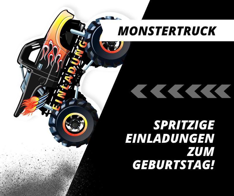 Friendly Fox Monstertruck Einladung, 12 Einladungskarten Kindergeburtstag Monster Truck, Geburtstagseinladungen Auto Truck Geburtstag