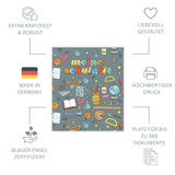 Friendly Fox Sammelordner Kinder Schule, Erinnerungen Schule Ordner, Meine Schulzeit Portfolio Ordner, DIN A4 Ordner für 350 Seiten, Rückenbreite 5,6 cm