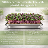 Friendly Fox Microgreens Anzuchtschale aus Edelstahl, 2er Set mit Hanfmatten, Keimschalen für Sprossen und Microgreens, Plastikfrei, 31x21 cm