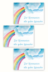 Friendly Fox Regenbogen Karte zur Kommunion, 1x Kommunionskarte mit Umschlag, Klappkarte Kommunion Junge Mädchen