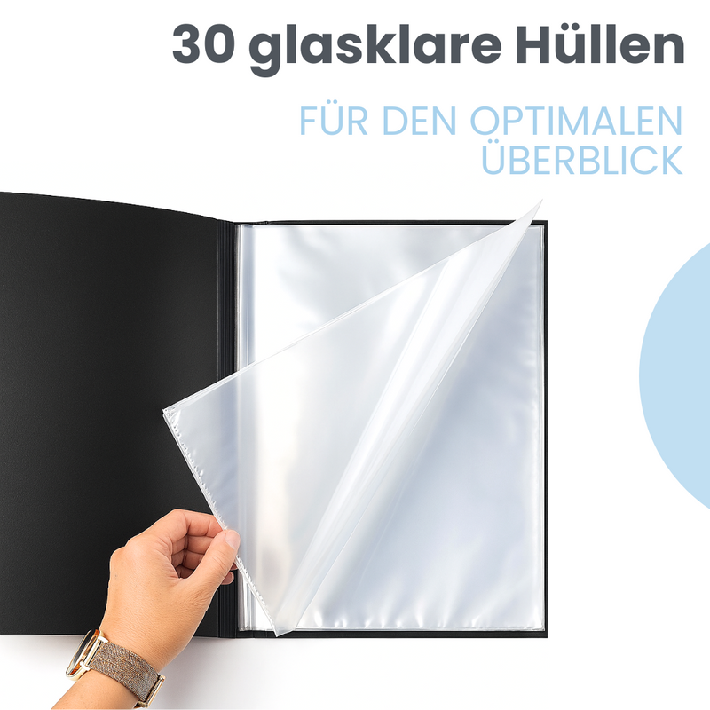 Friendly Fox Sichtbuch A4 mit Klarsichthüllen, Präsentationsmappe mit 30 Klarsichtfolien für 60 Sichten, Urkunden- oder Zeugnismappe