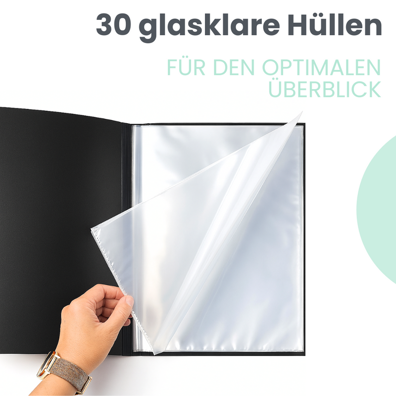 Friendly Fox Sichtbuch A4 mit Klarsichthüllen, Präsentationsmappe mit 30 Klarsichtfolien für 60 Sichten, Urkunden- oder Zeugnismappe
