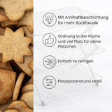 Friendly Fox 3 stöckiges Abkühlgitter, Kuchengitter Auskühlgitter rechteckig 44 x 28 cm, Kühlgitter für Gebäck, Kekse und Muffins, Küche Backen Zubehör platzsparend faltbar