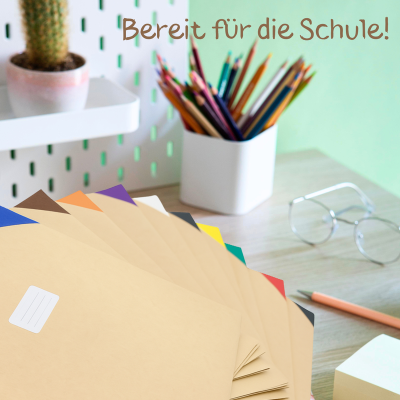 Friendly Fox Papier Heftumschlag A4, 10 Stück Hefthüllen A4 aus Kraftpapier, DIY Heftschoner mit Aufklebern