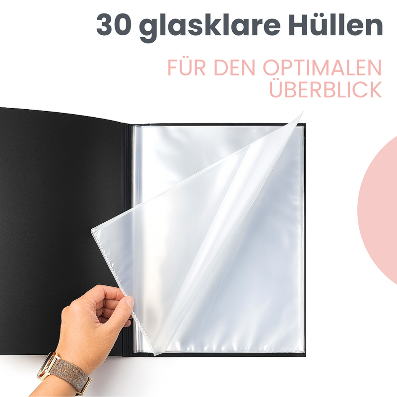 Friendly Fox Sichtbuch A4 mit Klarsichthüllen, Präsentationsmappe mit 30 Klarsichtfolien für 60 Sichten, Urkunden- oder Zeugnismappe