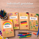 Friendly Fox 10 Heftumschläge aus Kraftpapier für Kinder, A4 Hefthüllen, Heftschoner mit Etikett, Buchumschläge