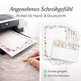 Friendly Fox Briefpapier Set "Blumen", DIN A4 Briefpapier Erwachsene, 20 Blatt inkl. 20 Umschläge, einseitig bedruckt