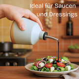 Friendly Fox Essig und Ölflaschen Set, 2x Flasche für Olivenöl Tafelessig Spenderflasche, Ethno Stil Keramik Set mit unglasiertem Boden und Untersetzer