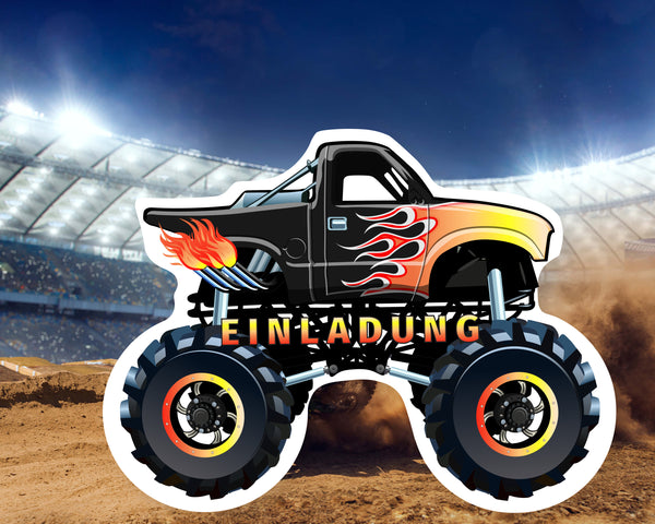 Friendly Fox Monster Truck Einladung, 12 Einladungskarten Kindergeburtstag Monster Truck, Geburtstagseinladungen Monster Auto Truck Geburtstag, Einladungen