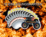 Friendly Fox Monster Truck Einladung, 12 Einladungskarten Kindergeburtstag Monster Truck, Geburtstagseinladungen Monster Auto Truck Geburtstag, Einladungen