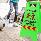 Friendly Fox Achtung spielende Kinder Aufsteller, 2x klappbare Warnaufsteller Vorsicht Kinder Schild mit Reflektorstreifen