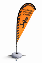 Warnflagge Achtung Spielende Kinder 230 cm großes Warnschild