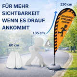 Warnflagge Achtung Spielende Kinder 230 cm großes Warnschild