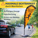 Warnflagge Achtung Spielende Kinder 230 cm großes Warnschild