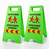 Friendly Fox 2 Stück Warnschilder Achtung spielende Kinder Aufsteller, 60 x 30 cm Sicherheitsschild Vorsicht Kinder Schild mit Reflektorstreifen