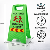Friendly Fox 2 Stück Warnschilder Achtung spielende Kinder Aufsteller, 60 x 30 cm Sicherheitsschild Vorsicht Kinder Schild mit Reflektorstreifen