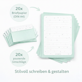 Friendly Fox Briefpapier Set "Dreiecke", DIN A4 Briefpapier mit Linien, 20 Blatt inkl. 20 Umschläge, einseitig bedruckt