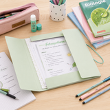Friendly Fox 3 Stück Sammelmappen DIN A4 mit Gummizug für Schule, Büro, Studium & Zuhause – Eckspannmappe in Pastell Rosa, Blau & Grün