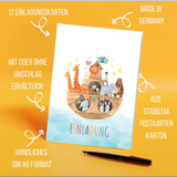Friendly Fox Arche Noah Einladung, 12x Einladungskarten Kindergeburtstag Arche Noah, Kinder Geburtstagseinladung