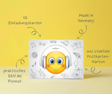 Friendly Fox DJ Smiley Einladung, 12x Einladungskarten Kindergeburtstag Emoji, Geburtstagseinladung
