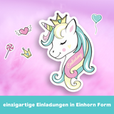 Friendly Fox Einhorn Einladung, 12x Einhorn Einladungskarten Kindergeburtstag Einhorn Party, Geburtstagseinladung in Einhorn-Form