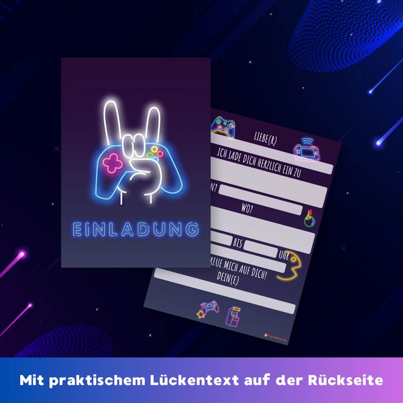 Friendly Fox Gaming Einladung, 12 Einladungskarten Kindergeburtstag Junge Mädchen Geburtstagseinladungen, DIN A6 Einladungskarten Gaming Geburtstag Einladung Spieleabend Zocker Party