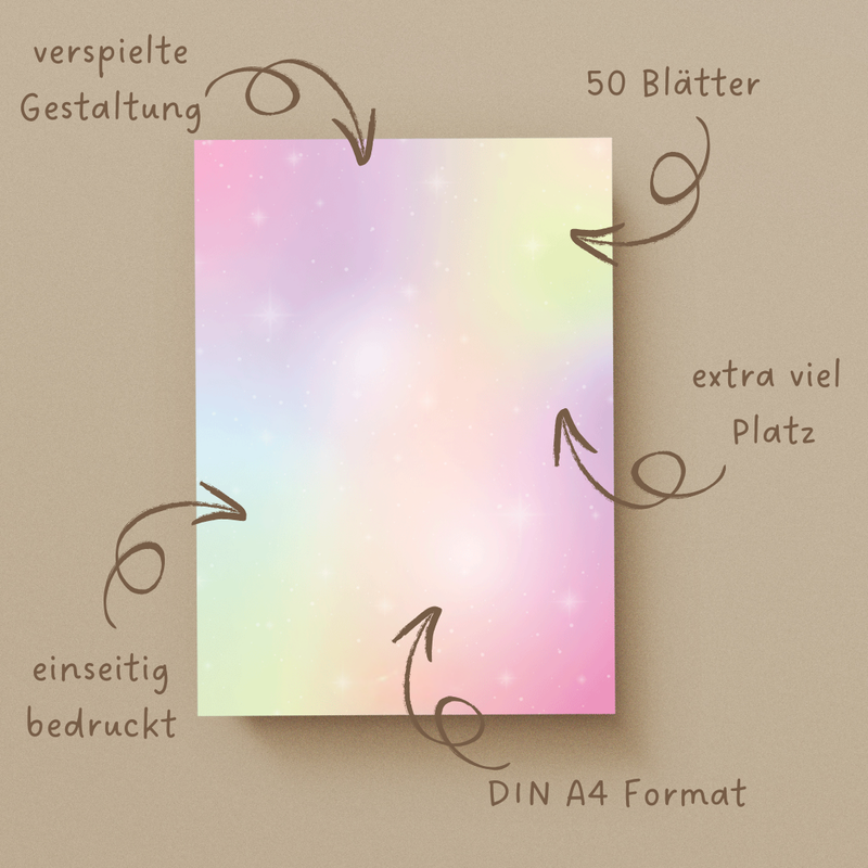 Friendly Fox 50 Blatt A4 Briefpapier Regenbogen, Kinder Briefpapier, DIN A4 buntes Papier zum Briefe schreiben, Motivpapier Twist