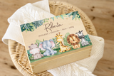 Personalisierte Erinnerungskiste Baby, Holzkiste 30x20x14cm als Erinnerungsbox für Kinder, Babygeschenk, Aquarell Tiere