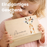 Personalisierte Erinnerungskiste Baby, Holzkiste 30x20x14cm als Erinnerungsbox für Kinder, Babygeschenk, Giraffe