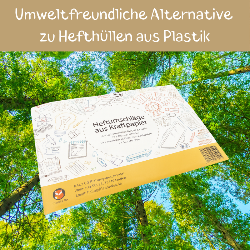 Friendly Fox Papier Heftumschlag A4, 10 Stück Hefthüllen A4 aus Kraftpapier, DIY Heftschoner mit Aufklebern