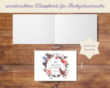 Friendly Fox Hochzeitskarte, 1x Karte zur Hochzeit "Kranz mit Vögeln", DIN A6 Klappkarte Alles Gute zur Hochzeit, Grußkarte inkl. Umschlag