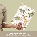 Friendly Fox DIN A4 Sammelmappen Dino, 2x Schulmappe Kinder, Postmappe A4 Schule mit Gummizug, bunte Hausaufgabenmappe Kinder Schule