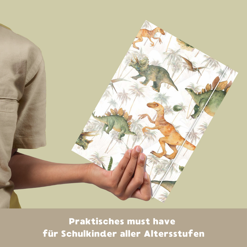 Friendly Fox DIN A4 Sammelmappen Dino, 2x Schulmappe Kinder, Postmappe A4 Schule mit Gummizug, bunte Hausaufgabenmappe Kinder Schule