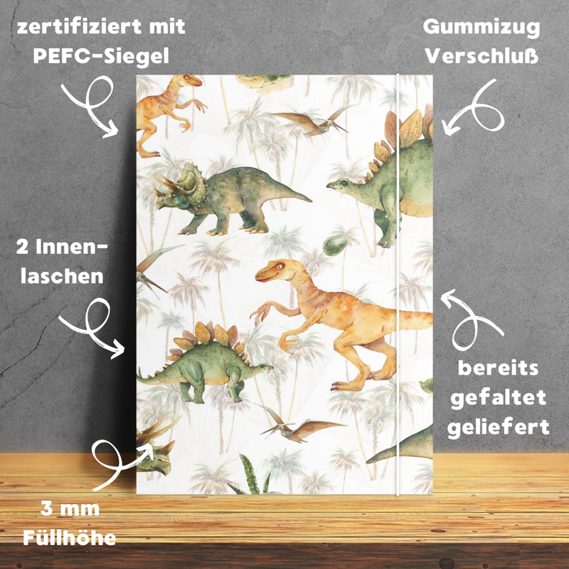 Friendly Fox Sammelmappen Set Dino, Kinder Schule Postmappe, Schule Mappe DIN A4, Schulmappe Junge Mädchen